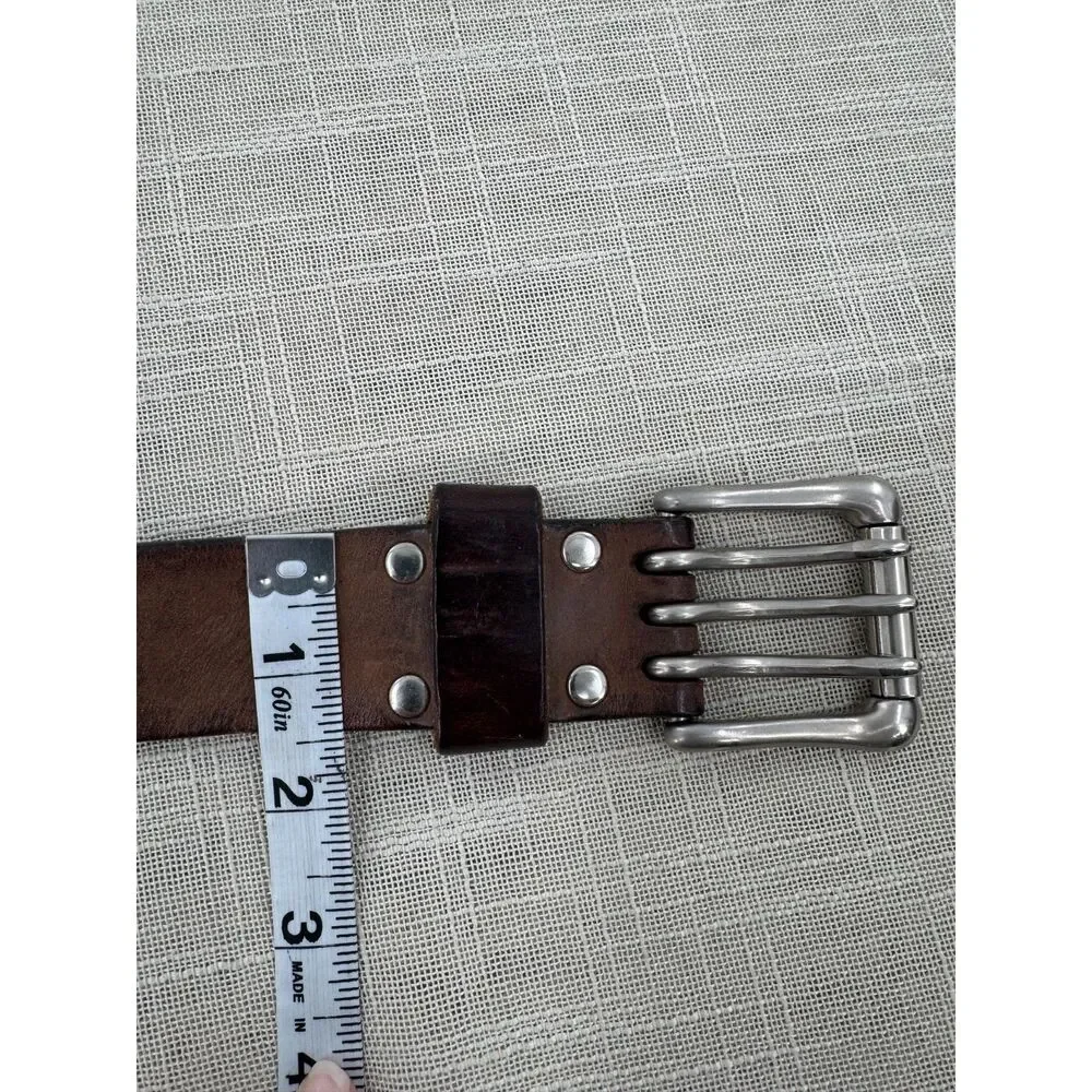 Vintage Brown Leather Belt Western Boho Wide Distressed Thru The Loop Size 34